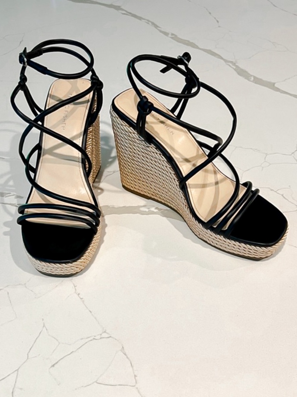 Marc Fisher Zesty Black Strappy Espadrille Wedge Sandals Womens Sz 9.5 M